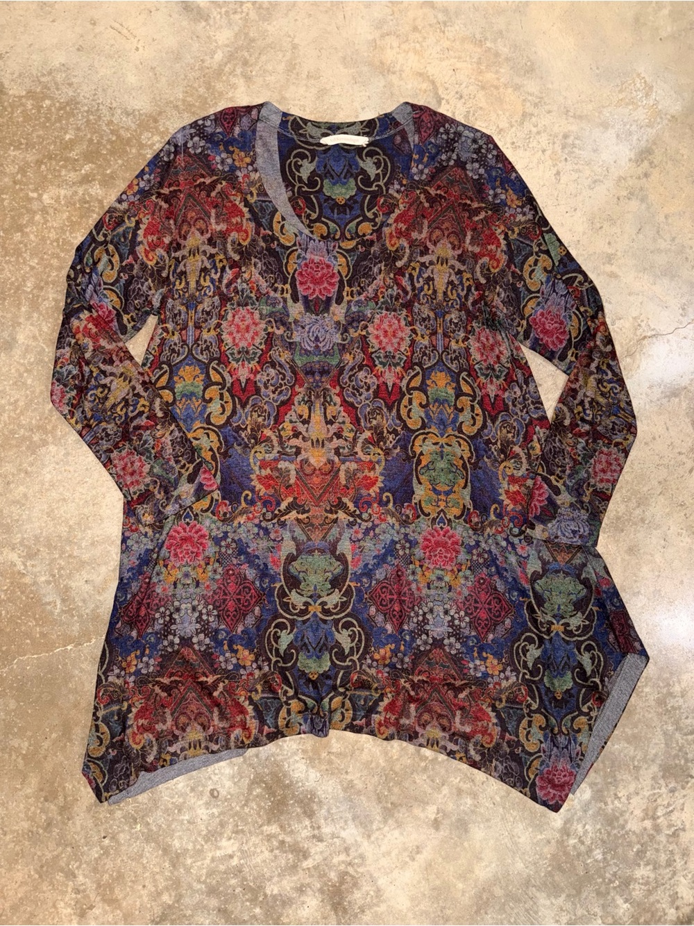 Soft Surroundings Medium Floral Paisley Handkerchief Hem Tunic Top Made USA Fall